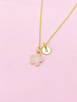 Gold Cherry Blossom Charm Necklace, Pink Japanese Peach Blossom Flower, N2192