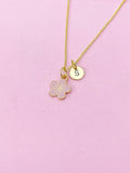 Gold Cherry Blossom Charm Necklace, Pink Japanese Peach Blossom Flower, N2192