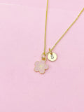 Gold Cherry Blossom Charm Necklace, Pink Japanese Peach Blossom Flower, N2192