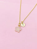 Gold Cherry Blossom Charm Necklace, Pink Japanese Peach Blossom Flower, N2192
