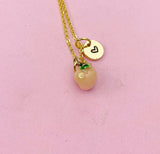 Gold Peach Charm Necklace, Personalized Initial
