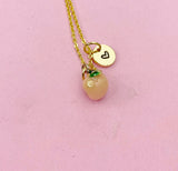 Gold Peach Charm Necklace, Personalized Initial
