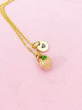Gold Peach Charm Necklace, Personalized Initial