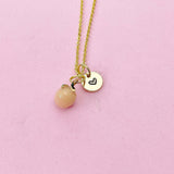 Gold Peach Charm Necklace, Personalized Initial