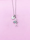 Silver Ballet Necklace, Initial Charm, Dance Gift, N3767