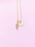 Gold Guardian Angel Wing Charm Necklace, Personalized Customized Monogram Gift, N1547D