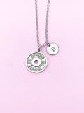 Barbell Charm Necklace, Personalized Initial, Fitness Jewelry