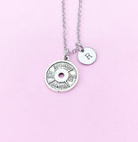 Barbell Charm Necklace, Personalized Initial, Fitness Jewelry