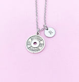 Barbell Charm Necklace, Personalized Initial, Fitness Jewelry