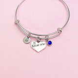 Sister in Law Heart Charm Bracelet, Initial, Birthstone