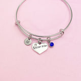Sister in Law Heart Charm Bracelet, Initial, Birthstone