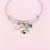 Silver Baseball Ball Charm Bracelet, Initial or Number stamp option, N571