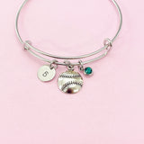Silver Baseball Ball Charm Bracelet, Initial or Number stamp option, N571