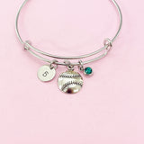 Silver Baseball Ball Charm Bracelet, Initial or Number stamp option, N571