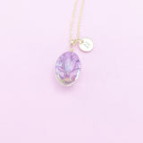 Gold Tree with Purple Real Pressed Flower and Butterfly Necklace, N2959