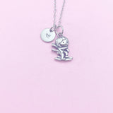 Ski Necklace, Stainless Steel Skier Charm, Personalized Initial