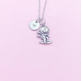 Ski Necklace, Stainless Steel Skier Charm, Personalized Initial