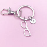 Silver Eyeglasses Keychain, Personalized Initial Charm, Optometry Gift