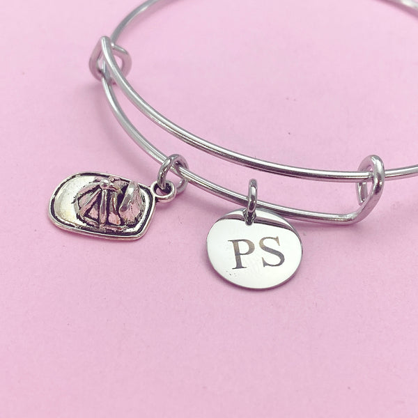 Silver Firefighter Helmet Badge Number Charm Bracelet, Fireman Gifts Ideas Personalized Customized Made to Order, AN1242