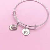 Silver Firefighter Helmet Badge Number Charm Bracelet, Fireman Gifts Ideas Personalized Customized Made to Order, AN1242