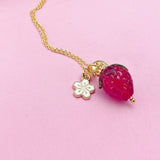 Gold Strawberry Necklace, Handmade Lampwork Strawberry Charm, Personized Birthday Gifts, ZN4983