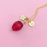 Gold Strawberry Necklace, Handmade Lampwork Strawberry Charm, Personized Birthday Gifts, ZN4983