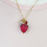 Gold Strawberry Necklace, Handmade Lampwork Strawberry Charm, Personized Birthday Gifts, ZN4983