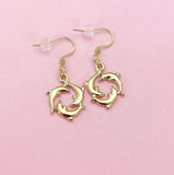 Gold Three Dolphin Charm Earrings, AN148(N2777)