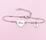Mimi Bracelet, Stainless Steel Heart, Initial Charm, Personalized Jewelry, D271