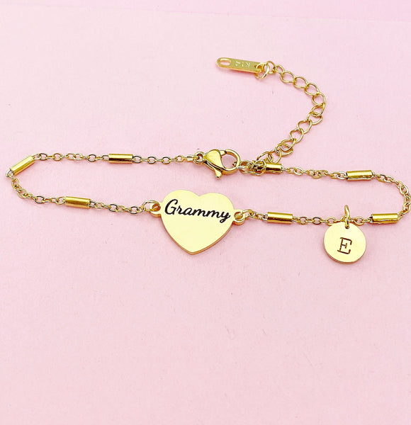 Gold Grammy Bracelet, Stainless Steel Grammy Gifts, Personalized Customized Monogram Jewelry, AD285