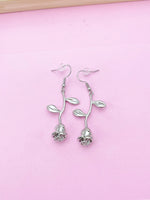 Silver Rose Earrings, Birthday Jewelry Gift, N172F