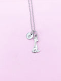 Silver Giraffe Charm Necklace, Initial Pendant, Stainless Steel