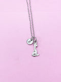 Silver Giraffe Charm Necklace, Initial Pendant, Stainless Steel