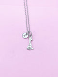 Silver Giraffe Charm Necklace, Initial Pendant, Stainless Steel