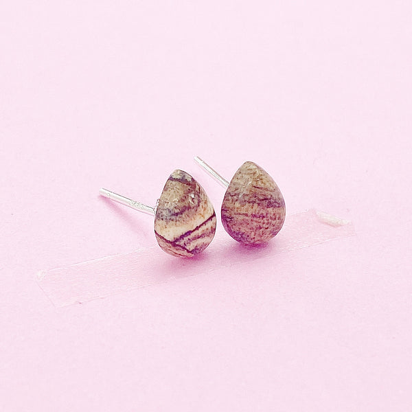 Sterling Silver Natural Picture Jasper Teardrop Stud Earrings, N5610