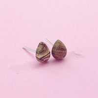 Sterling Silver Natural Picture Jasper Teardrop Stud Earrings, N5610