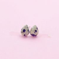 Sterling Silver Natural Dalmatian Jasper Teardrop Stud Earrings, N5614