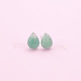 Sterling Silver Natural Green Aventurine Teardrop Stud Earrings, N5619