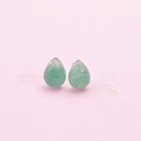 Sterling Silver Natural Green Aventurine Teardrop Stud Earrings, N5619