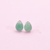 Sterling Silver Natural Green Aventurine Teardrop Stud Earrings, N5619