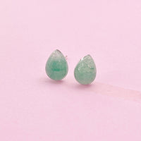 Sterling Silver Natural Green Aventurine Teardrop Stud Earrings, N5619