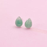 Sterling Silver Natural Green Aventurine Teardrop Stud Earrings, N5619