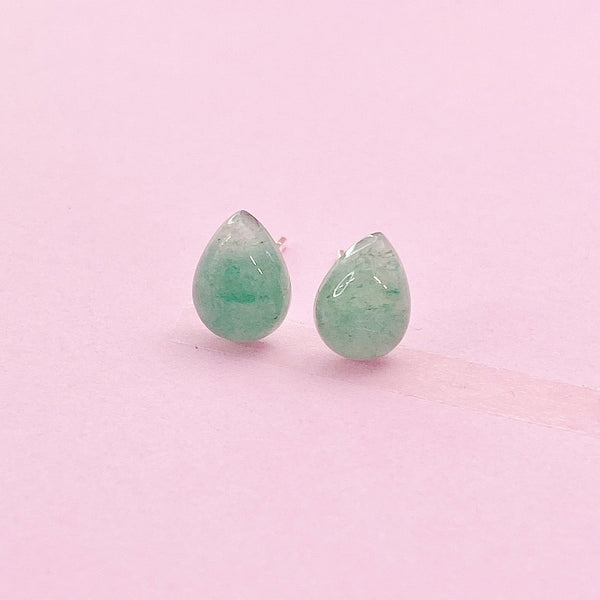 Sterling Silver Natural Green Aventurine Teardrop Stud Earrings, N5619