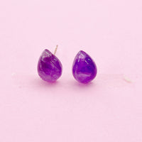 Sterling Silver Natural Amethyst Teardrop Stud Earrings, N5621