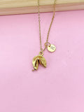Gold Fortune Cookie Charm Necklace, Fortune Cookie Charm, Luck Fortune Gift, Personalized Customized Monogram, N468