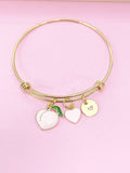 Gold Peach Pink Heart Bracelet, Girlfriend Gift from Boyfriends, Personalized Initial Gift, N4471