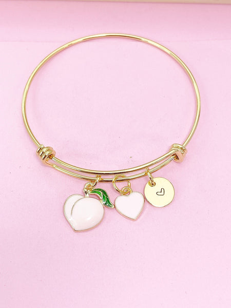 Gold Peach Pink Heart Bracelet, Girlfriend Gift from Boyfriends, Personalized Initial Gift, N4471
