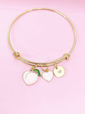 Gold Peach Pink Heart Bracelet, Girlfriend Gift from Boyfriends, Personalized Initial Gift, N4471