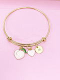 Gold Peach Pink Heart Bracelet, Girlfriend Gift from Boyfriends, Personalized Initial Gift, N4471