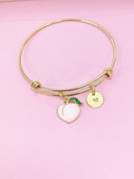 Gold Peach Bracelet, Personalized Initial Gift, Pink Peach, N1236F